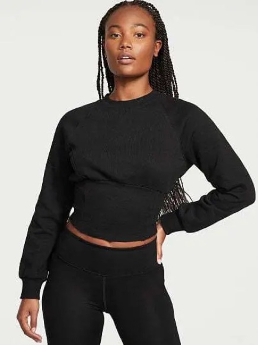 Victoria’s Secret Black Cropped Corset Waist Sweatshirt Pullover Small NWT